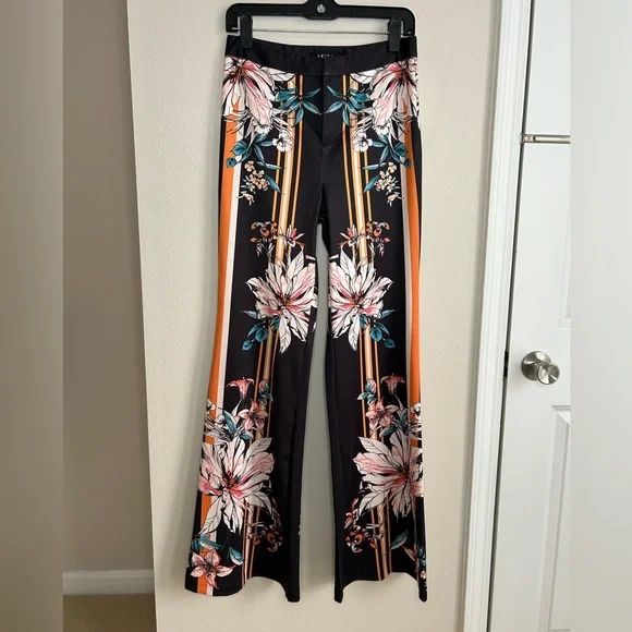 Akira High Waisted Wide Leg Flare Black Floral Striped Palazzo Pants Size M - Picture 3 of 7